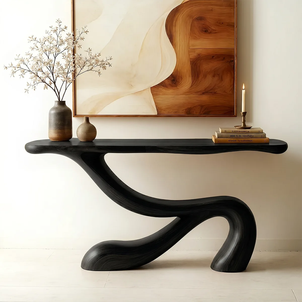 Handcrafted Solid Wood Console Table – Organic Modern Entryway Table