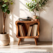 Curved Solid Wood Vinyl Storage Cabinet For Music Lover