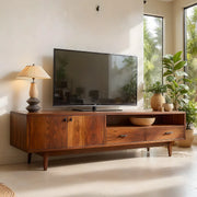 Mid Century Modern Solid Wood TV Stand with Mixed Storage