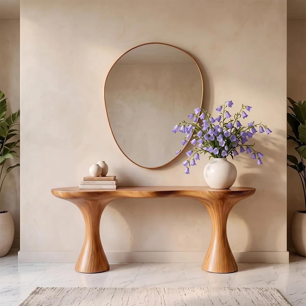 Modern Pedestal Console Table | Solid Wood Entryway Hallway Accent Table with Sculptural Tapered Base TT006-9355
