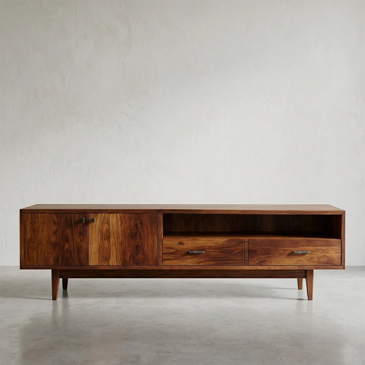 Mid Century Modern Solid Wood TV Stand with Mixed Storage
