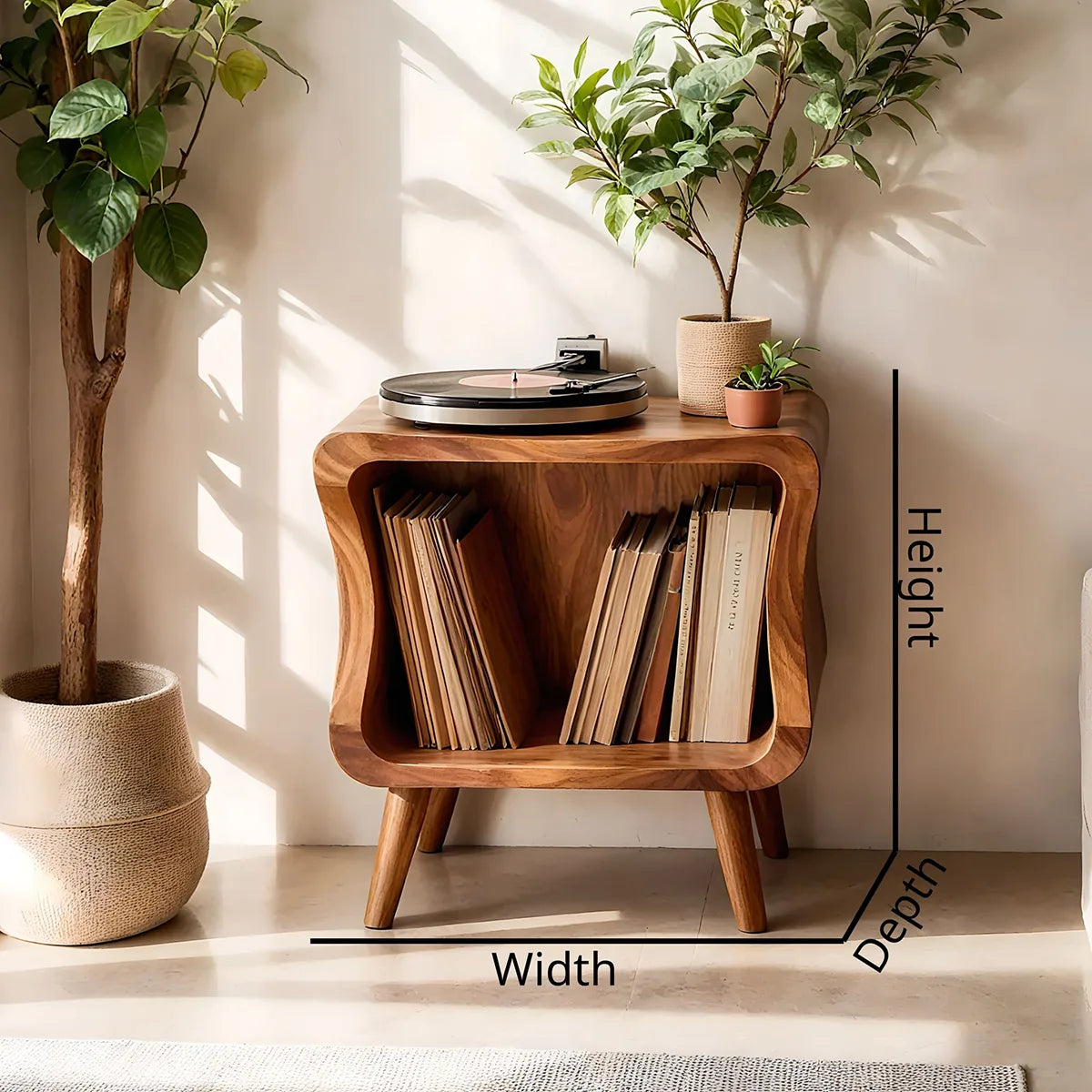 Curved Solid Wood Vinyl Storage Cabinet For Music Lover