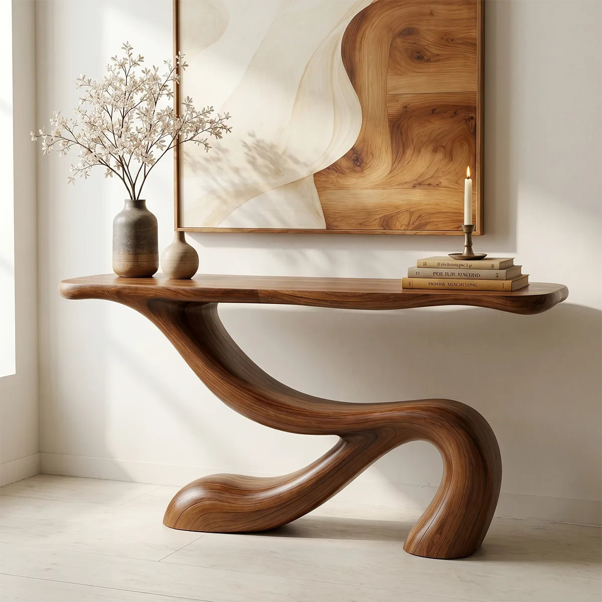 Handcrafted Solid Wood Console Table – Organic Modern Entryway Table