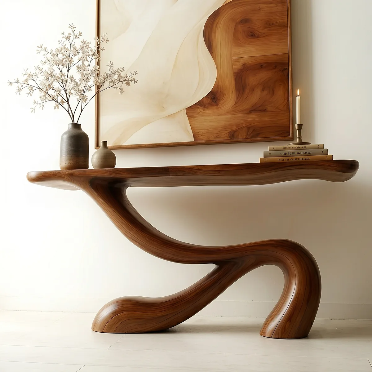 Handcrafted Solid Wood Console Table – Organic Modern Entryway Table