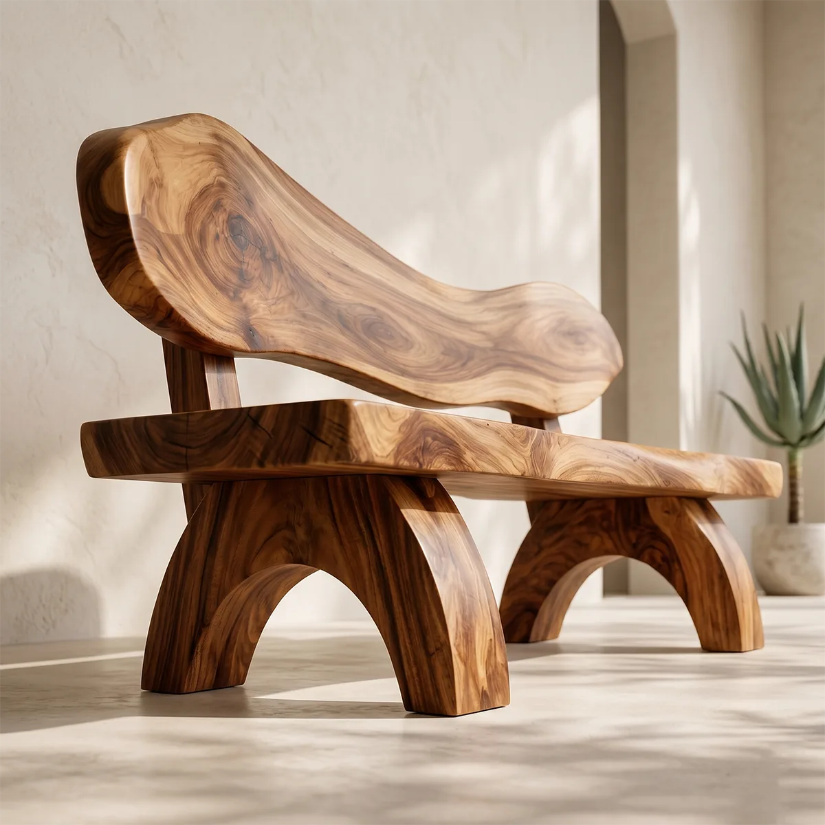 Live Edge Solid Wood Bench | Handcrafted Rustic Wooden Bench with Sculpted Backrest TT006-3085