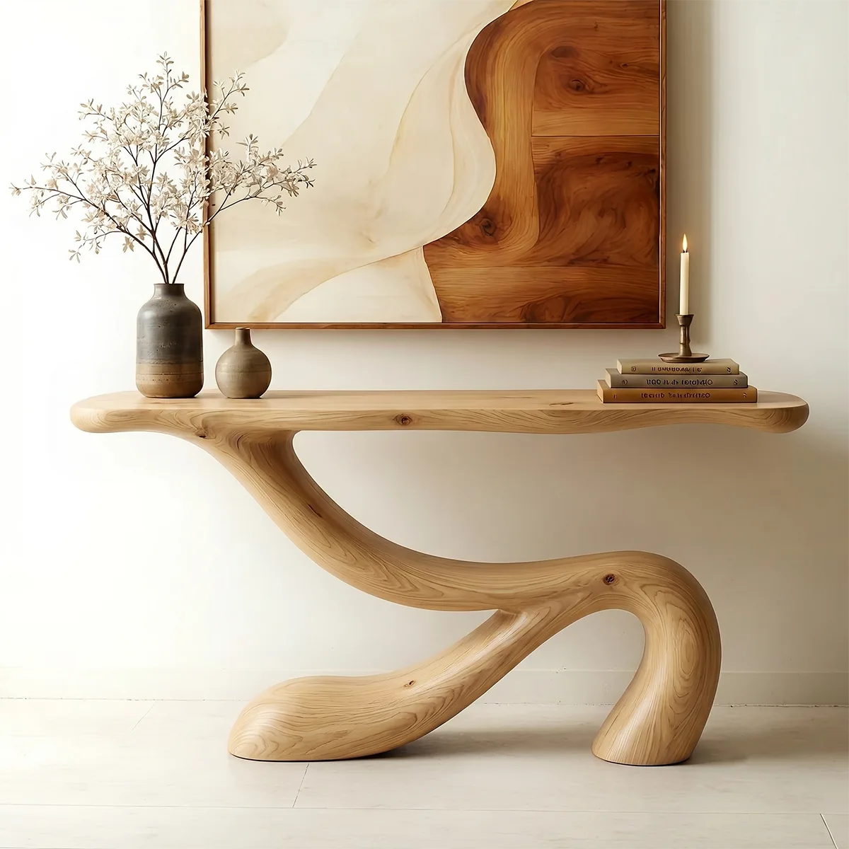 Handcrafted Solid Wood Console Table – Organic Modern Entryway Table