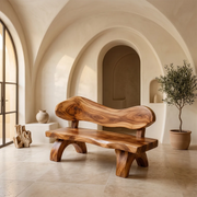 Live Edge Solid Wood Bench | Handcrafted Rustic Wooden Bench with Sculpted Backrest TT006-3085