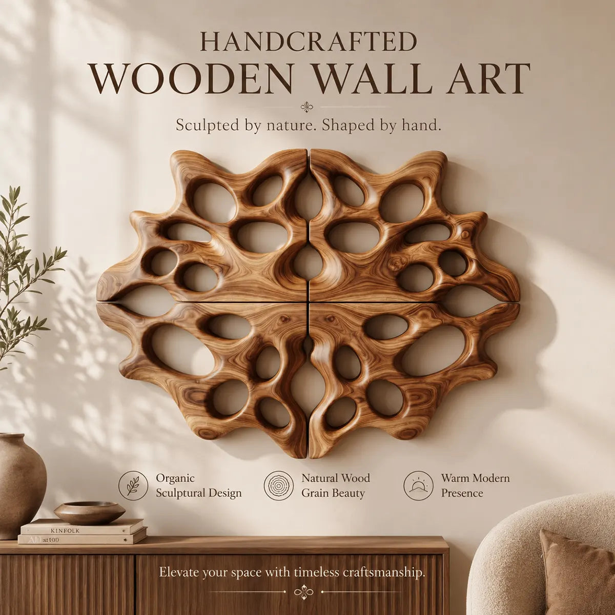 Abstract Organic Wood Wall Art | Modern Geometric Wooden Wall Decor for Living Room, Bedroom & Office TT006-5819