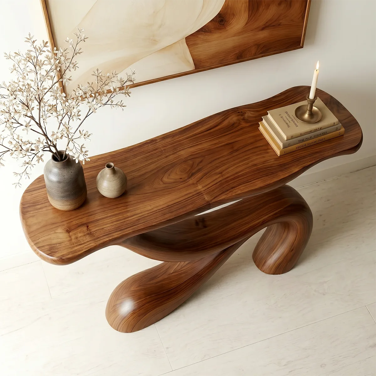Handcrafted Solid Wood Console Table – Organic Modern Entryway Table