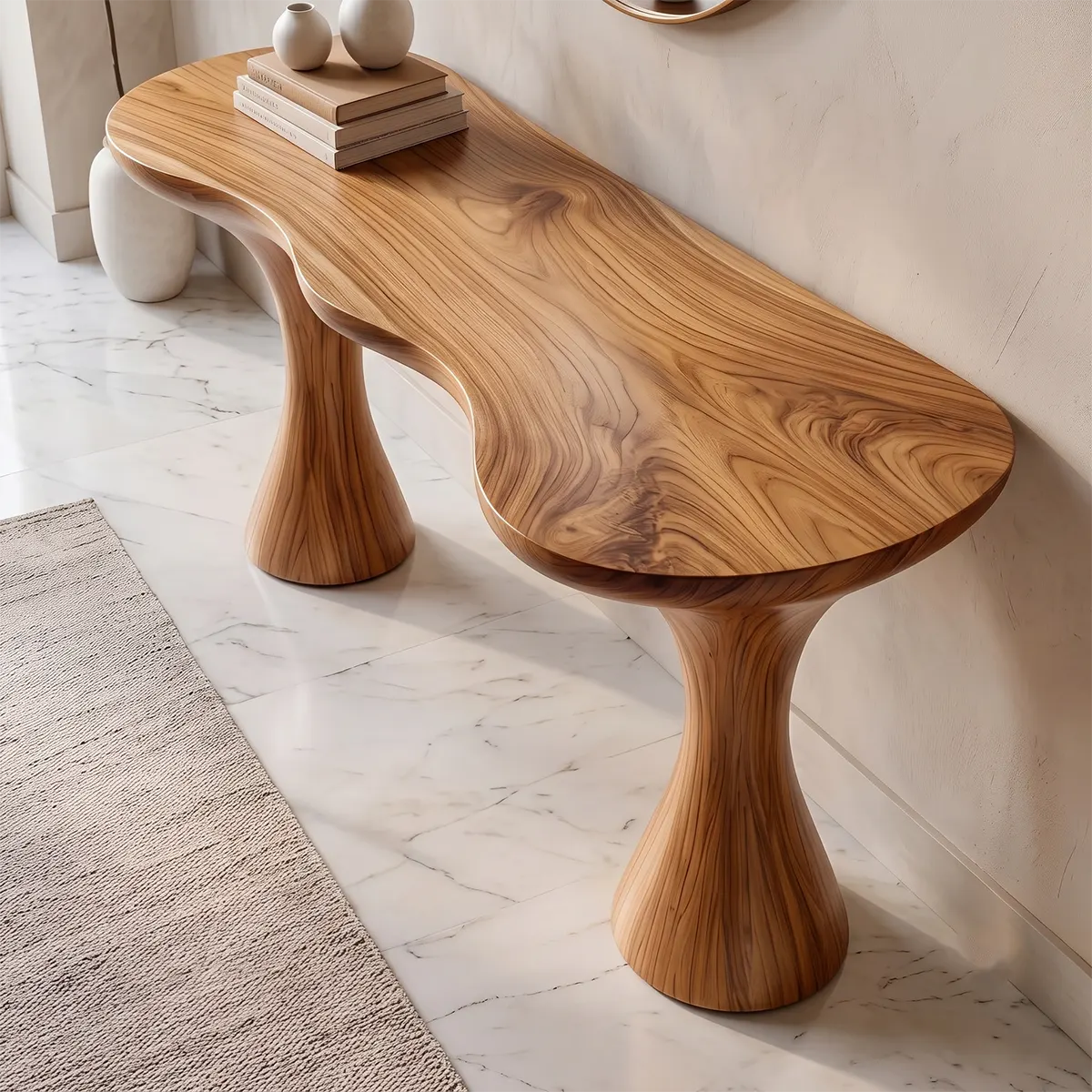 Modern Pedestal Console Table | Solid Wood Entryway Hallway Accent Table with Sculptural Tapered Base TT006-9355