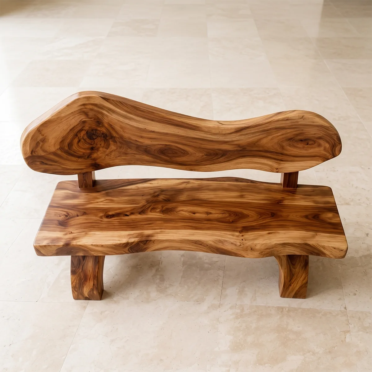 Live Edge Solid Wood Bench | Handcrafted Rustic Wooden Bench with Sculpted Backrest TT006-3085