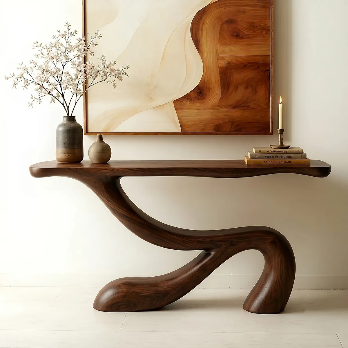 Handcrafted Solid Wood Console Table – Organic Modern Entryway Table