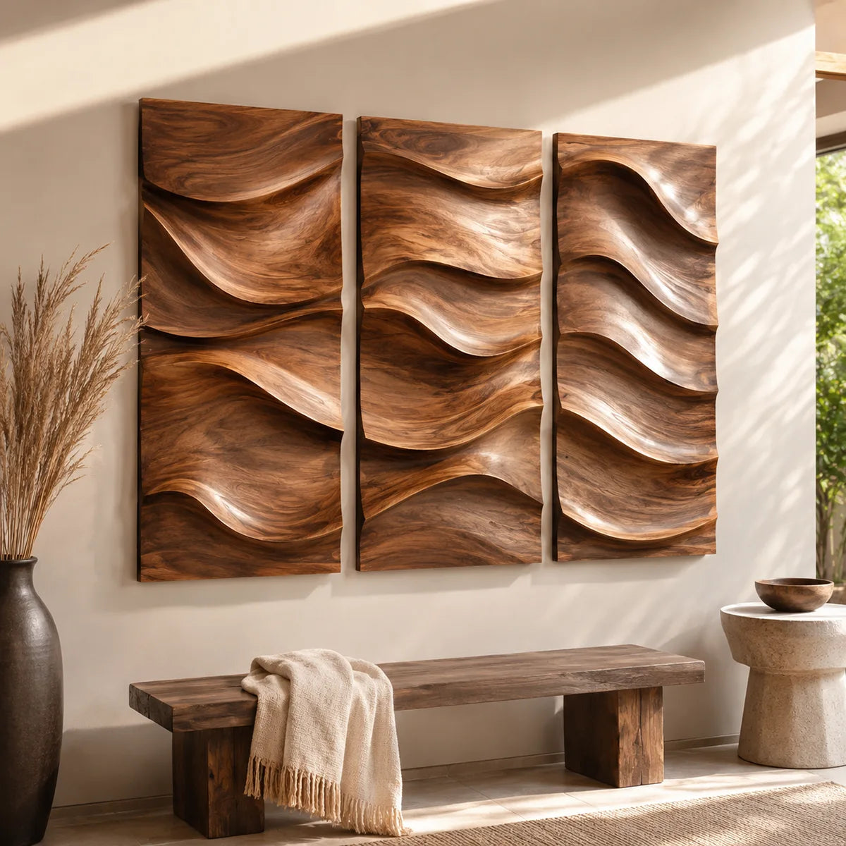 Abstract Wave Wood Wall Art | Vertical Wooden Wall Decor for Living Room, Bedroom & Office TT006-1623