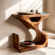Organic Soft Wave Wood Record Player Table | Stand Only
