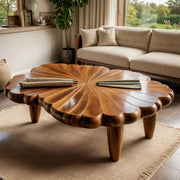 Handcrafted Solid Wood Flower Coffee Table with Carved Petal Top TT006-4707
