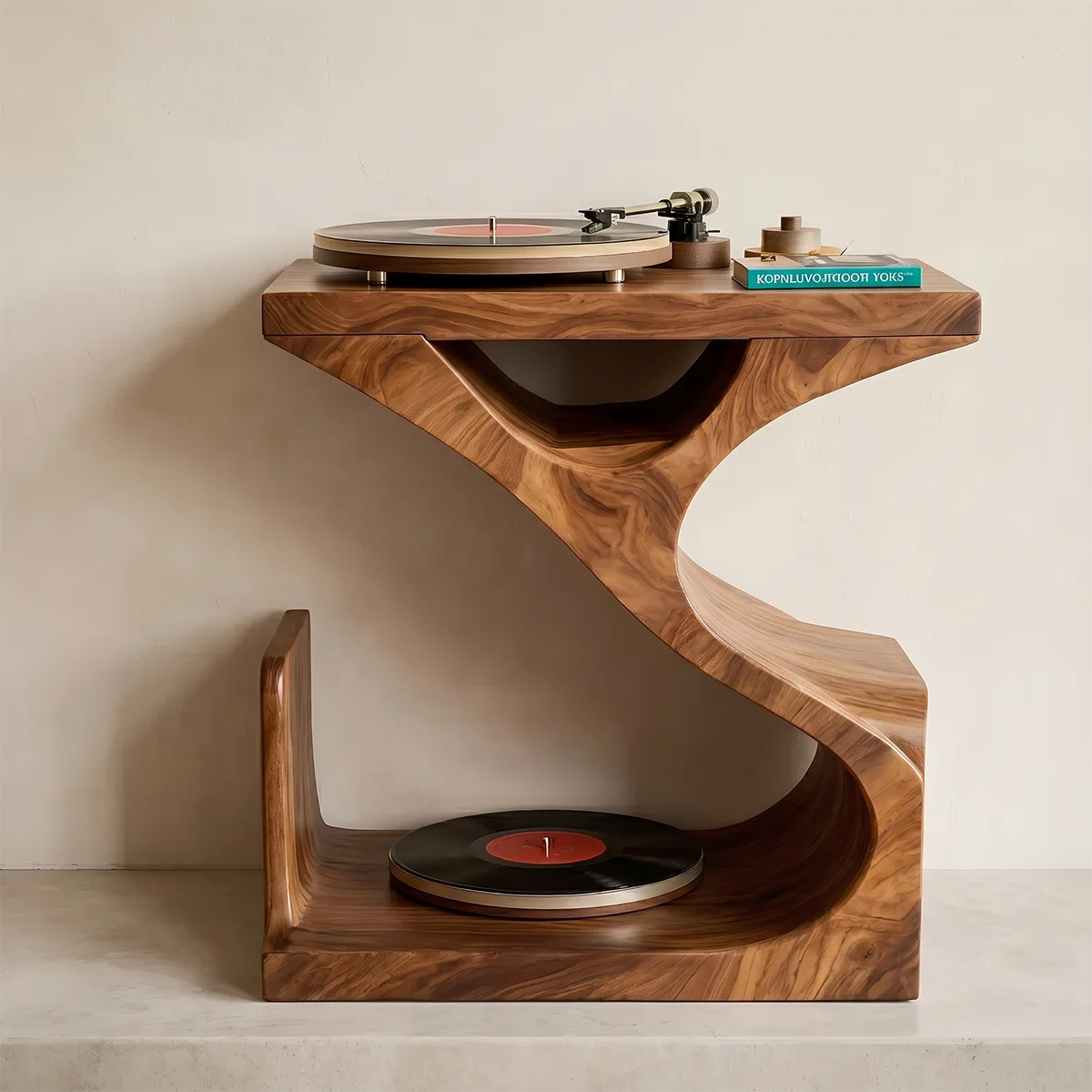 Organic Soft Wave Wood Record Player Table | Stand Only