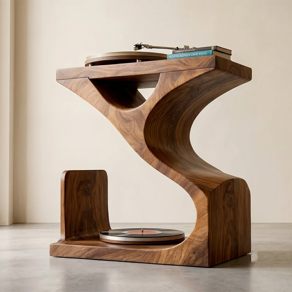 Organic Soft Wave Wood Record Player Table | Stand Only