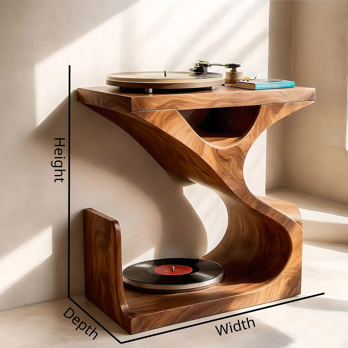 Organic Soft Wave Wood Record Player Table | Stand Only