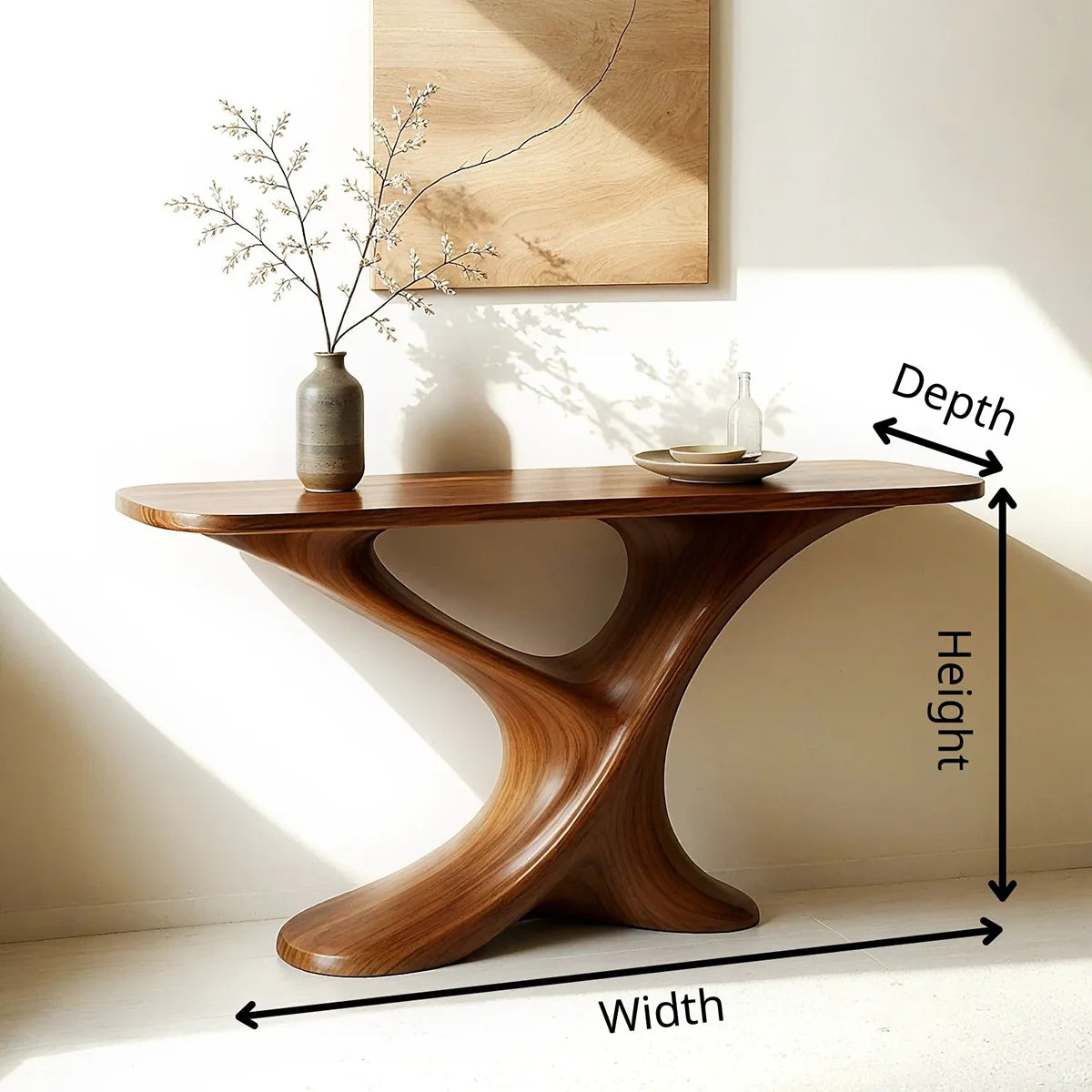 Luxury Organic Console Table in Solid Wood | Modern Entryway Decor