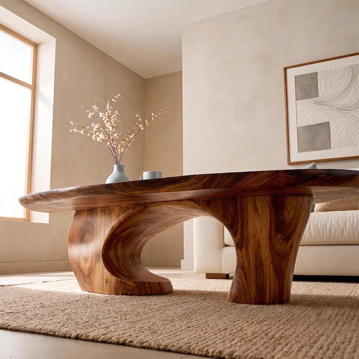 Oval Solid Wood Coffee Table | Sculptural Modern Center Table for Living Room TT006-1714
