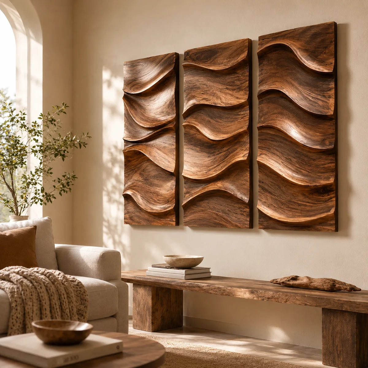 Abstract Wave Wood Wall Art | Vertical Wooden Wall Decor for Living Room, Bedroom & Office TT006-1623