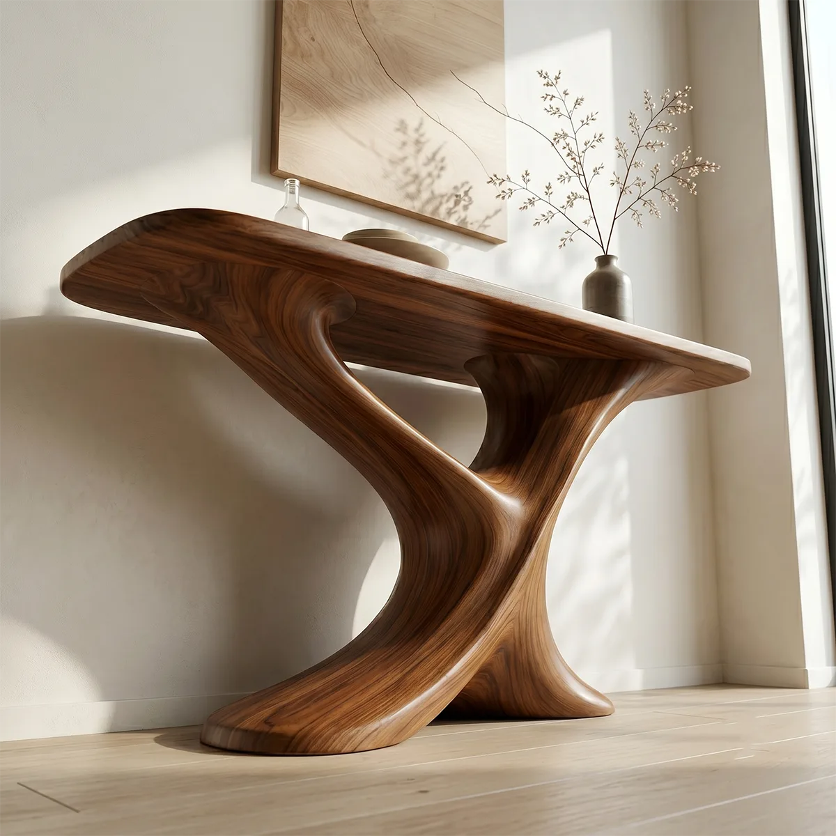 Luxury Organic Console Table in Solid Wood | Modern Entryway Decor