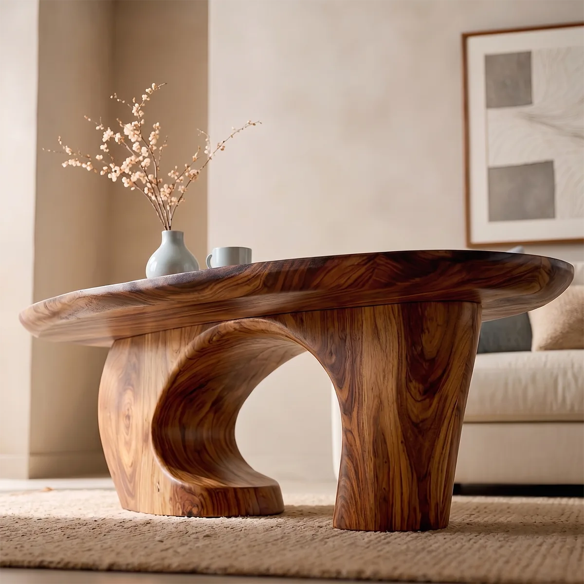 Oval Solid Wood Coffee Table | Sculptural Modern Center Table for Living Room TT006-1714