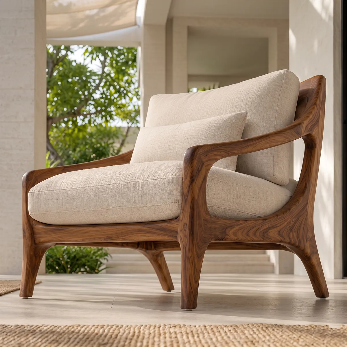 Solid Wood Lounge Chair | Handcrafted Mid-Century Modern Wooden Accent Chair TT006-6057