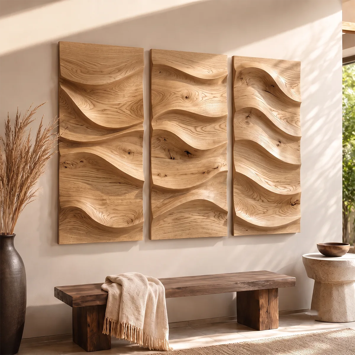 Abstract Wave Wood Wall Art | Vertical Wooden Wall Decor for Living Room, Bedroom & Office TT006-1623