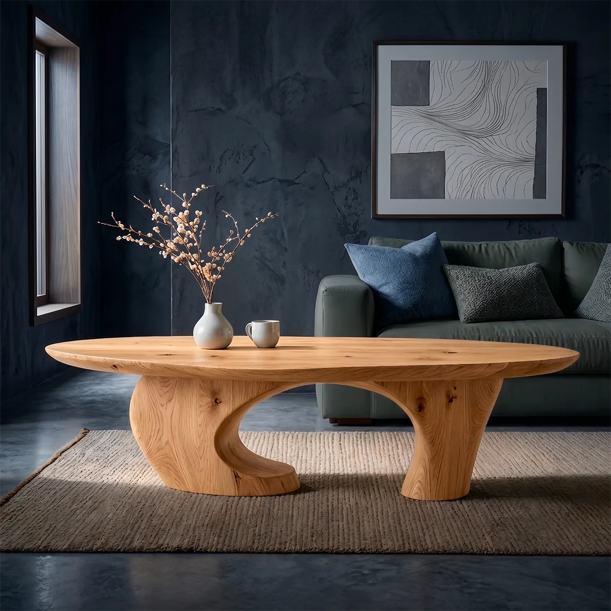 Oval Solid Wood Coffee Table | Sculptural Modern Center Table for Living Room TT006-1714