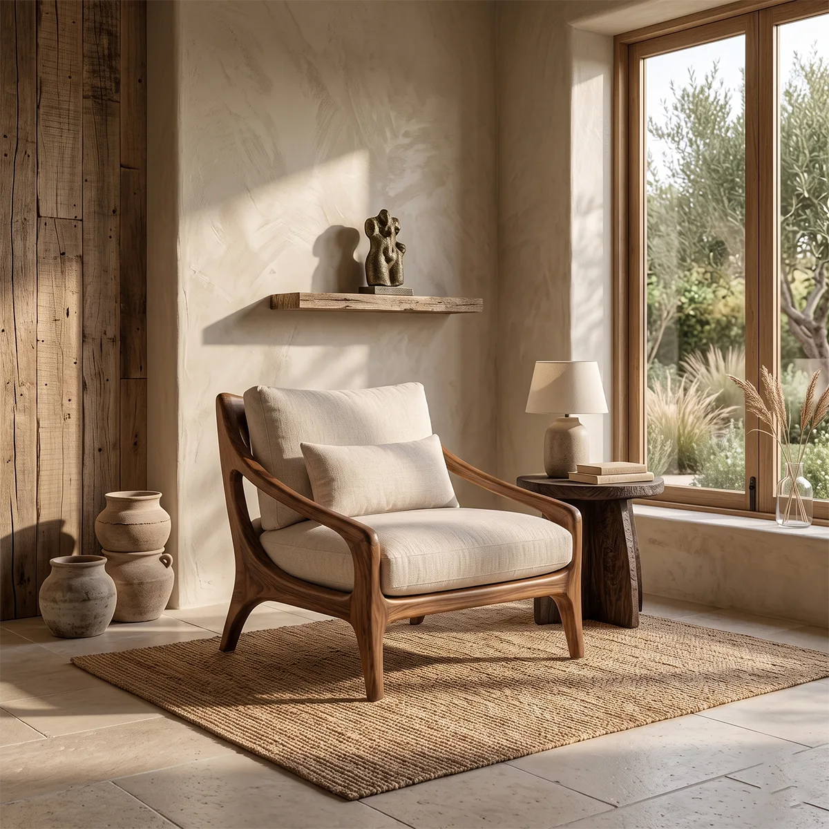Solid Wood Lounge Chair | Handcrafted Mid-Century Modern Wooden Accent Chair TT006-6057