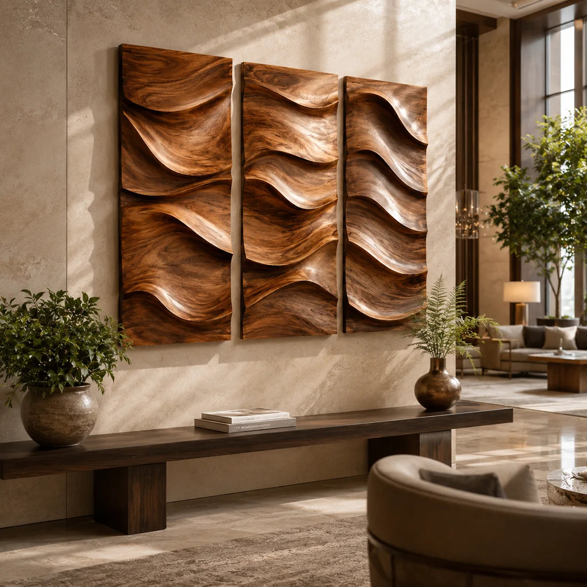 Abstract Wave Wood Wall Art | Vertical Wooden Wall Decor for Living Room, Bedroom & Office TT006-1623