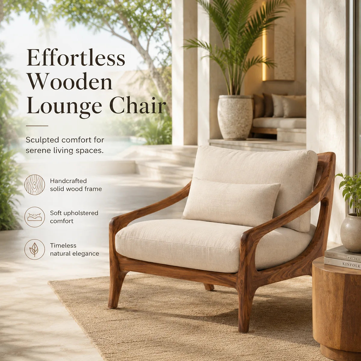 Solid Wood Lounge Chair | Handcrafted Mid-Century Modern Wooden Accent Chair TT006-6057