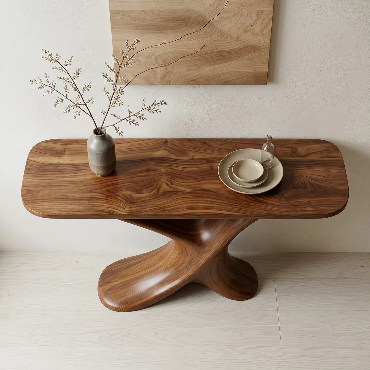 Luxury Organic Console Table in Solid Wood | Modern Entryway Decor