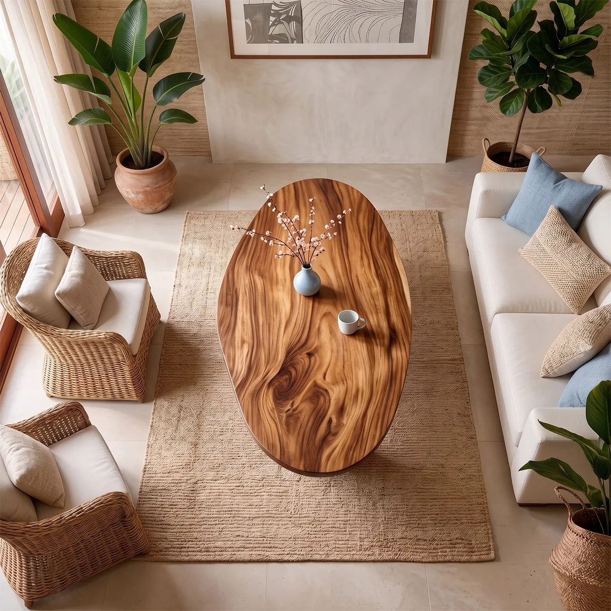 Oval Solid Wood Coffee Table | Sculptural Modern Center Table for Living Room TT006-1714