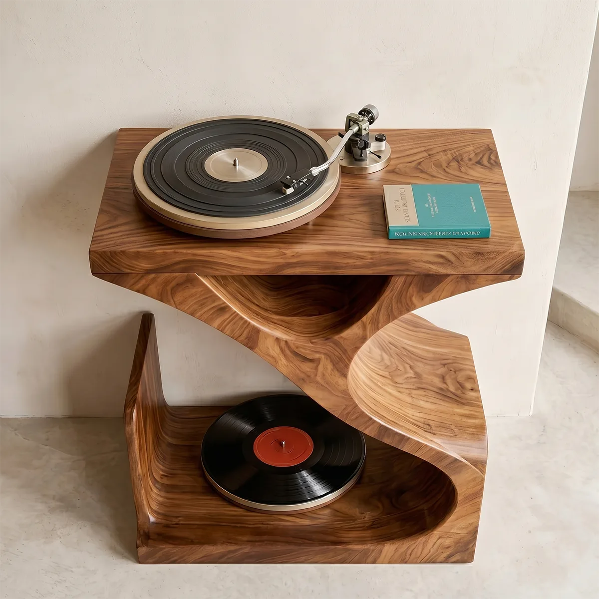Organic Soft Wave Wood Record Player Table | Stand Only