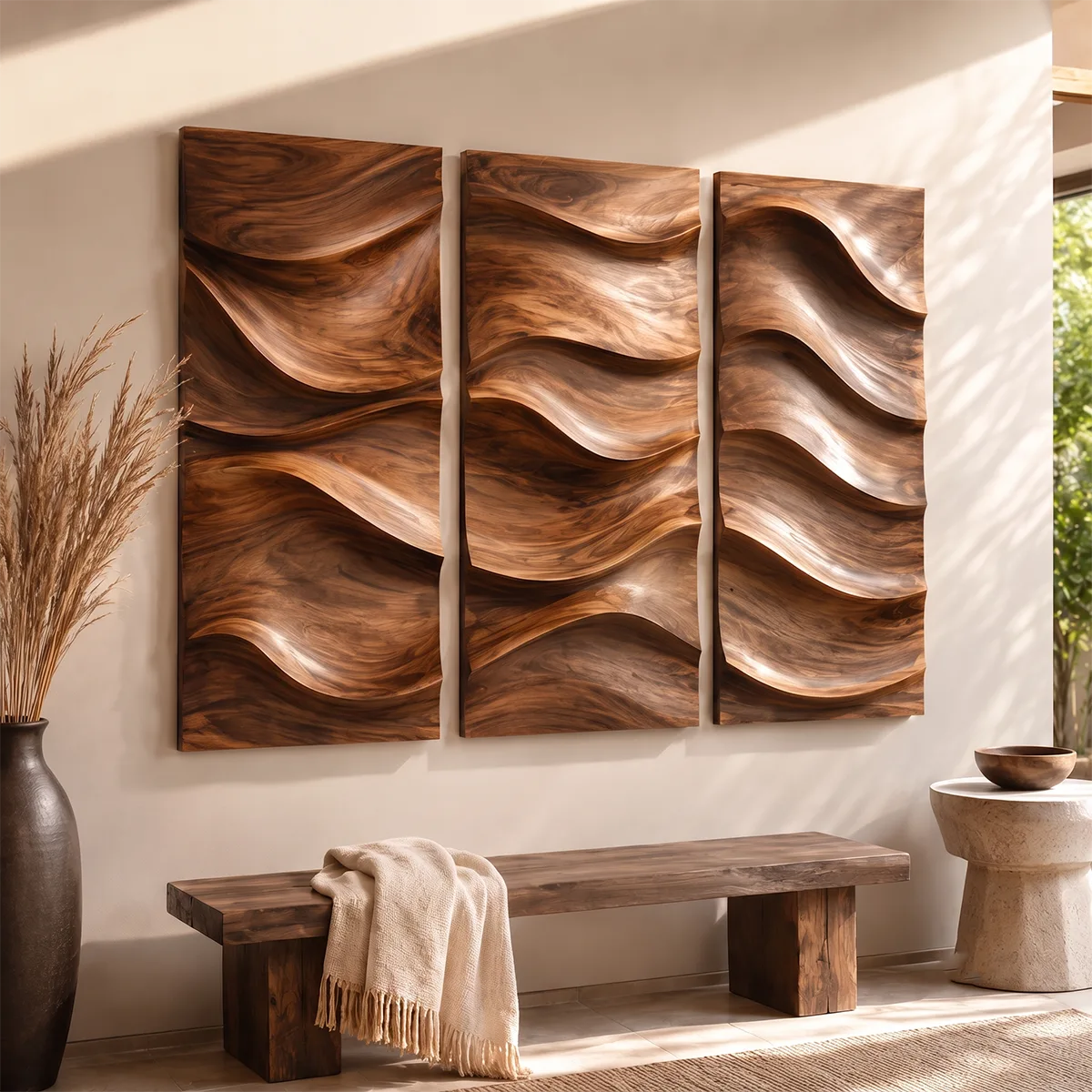 Abstract Wave Wood Wall Art | Vertical Wooden Wall Decor for Living Room, Bedroom & Office TT006-1623
