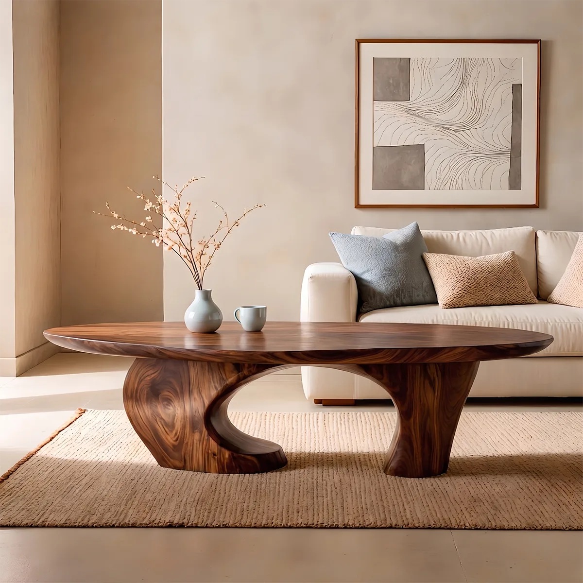Oval Solid Wood Coffee Table | Sculptural Modern Center Table for Living Room TT006-1714