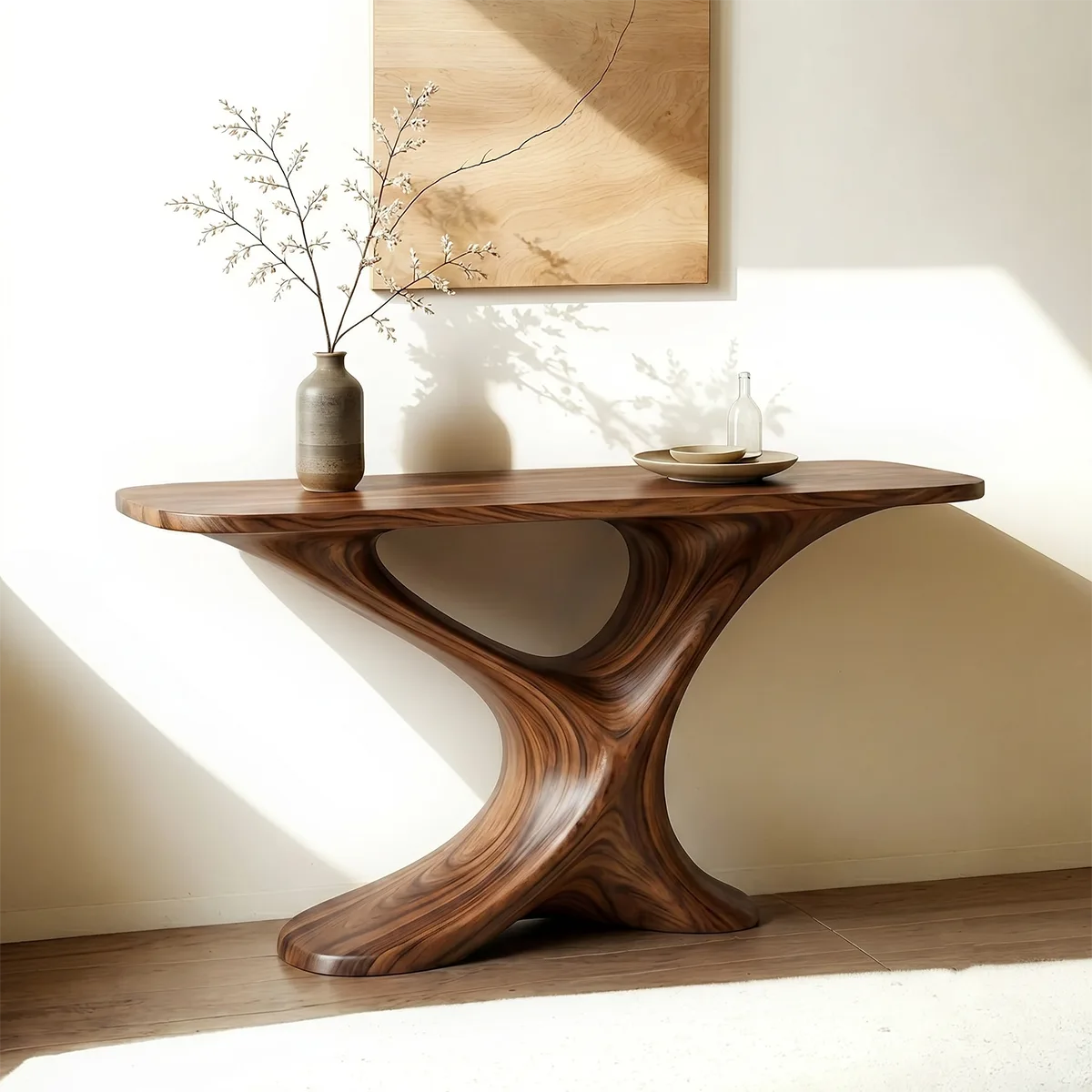 Luxury Organic Console Table in Solid Wood | Modern Entryway Decor