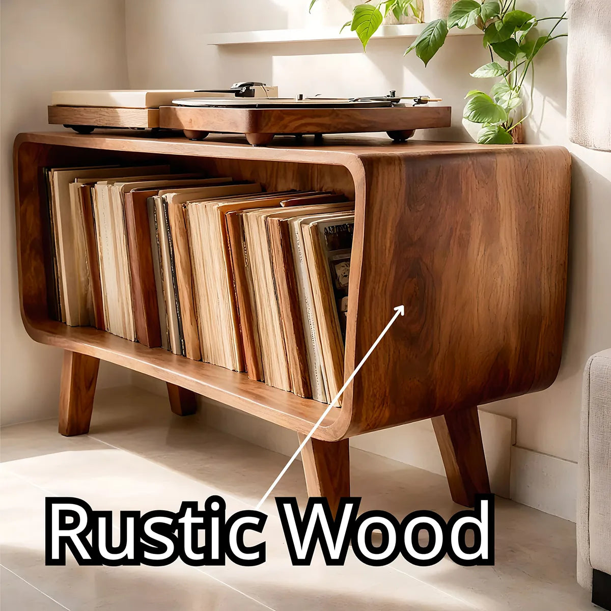 Mid-Century Solid Wood Record Storage Console, Media Player Stand For Home Decor