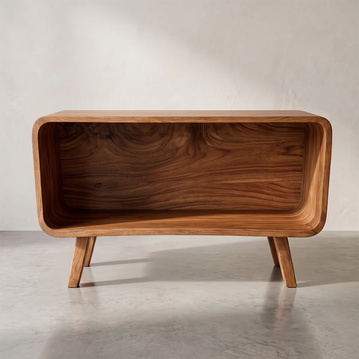 Mid-Century Solid Wood Record Storage Console, Media Player Stand For Home Decor