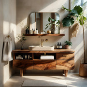 Contemporary Solid Wood Bathroom Vanity with Wave Front and Open Shelf