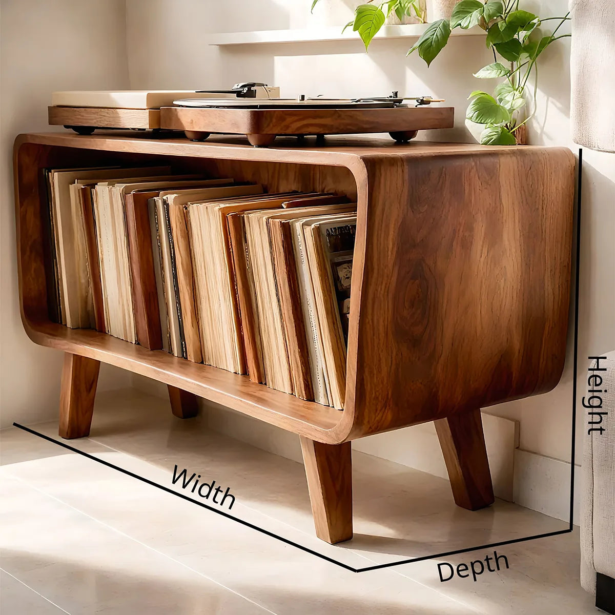 Mid-Century Solid Wood Record Storage Console, Media Player Stand For Home Decor