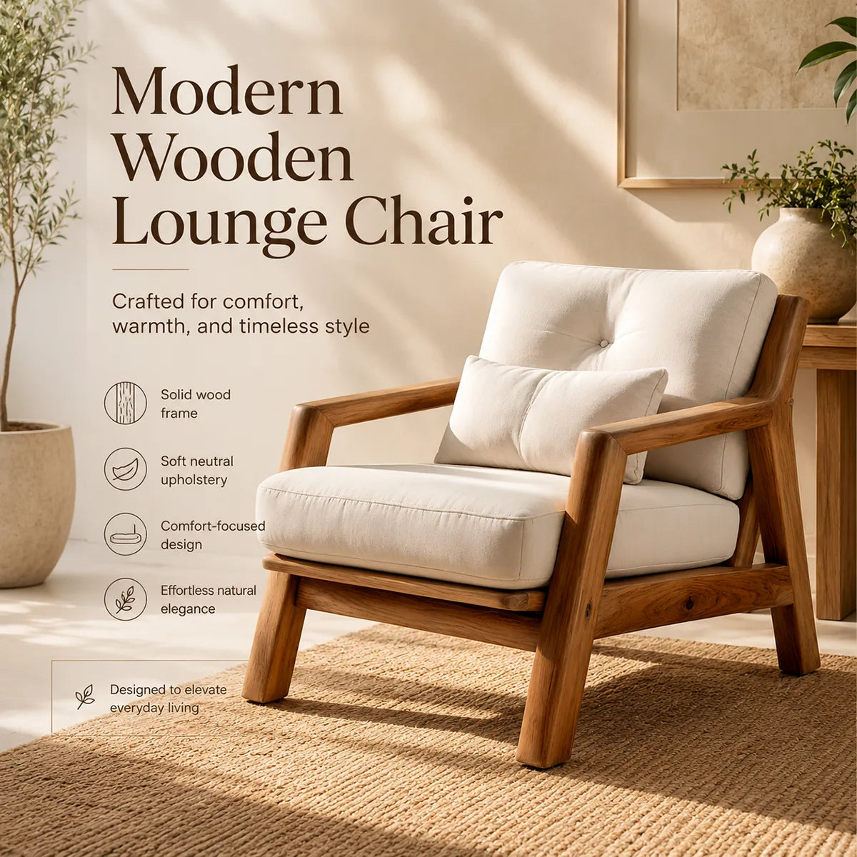 Solid Wood Lounge Chair | Modern Wooden Accent Chair for Living Room TT006-1283