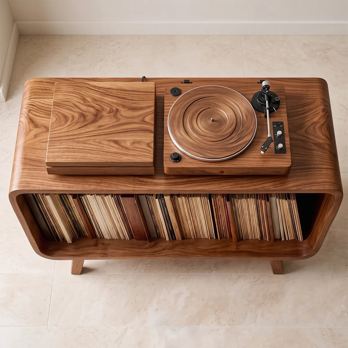 Mid-Century Solid Wood Record Storage Console, Media Player Stand For Home Decor