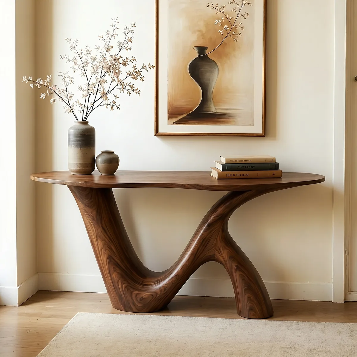Live Edge Solid Wood Console Table | Organic Modern Hallway Table