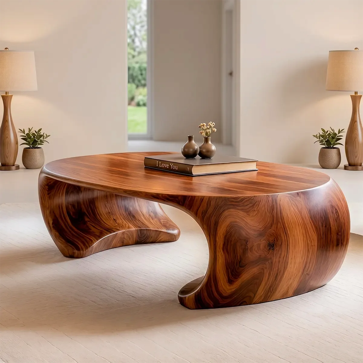 Sculptural Organic Coffee Table with Curved Solid Base | Modern Living Room Center Table TT006-7QSY9AG