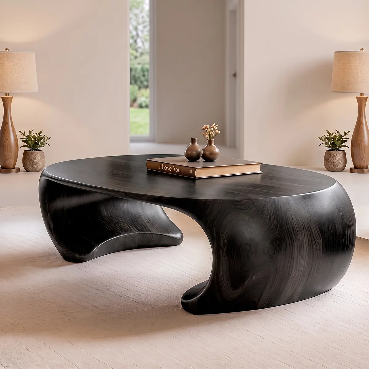 Sculptural Organic Coffee Table with Curved Solid Base | Modern Living Room Center Table TT006-7QSY9AG
