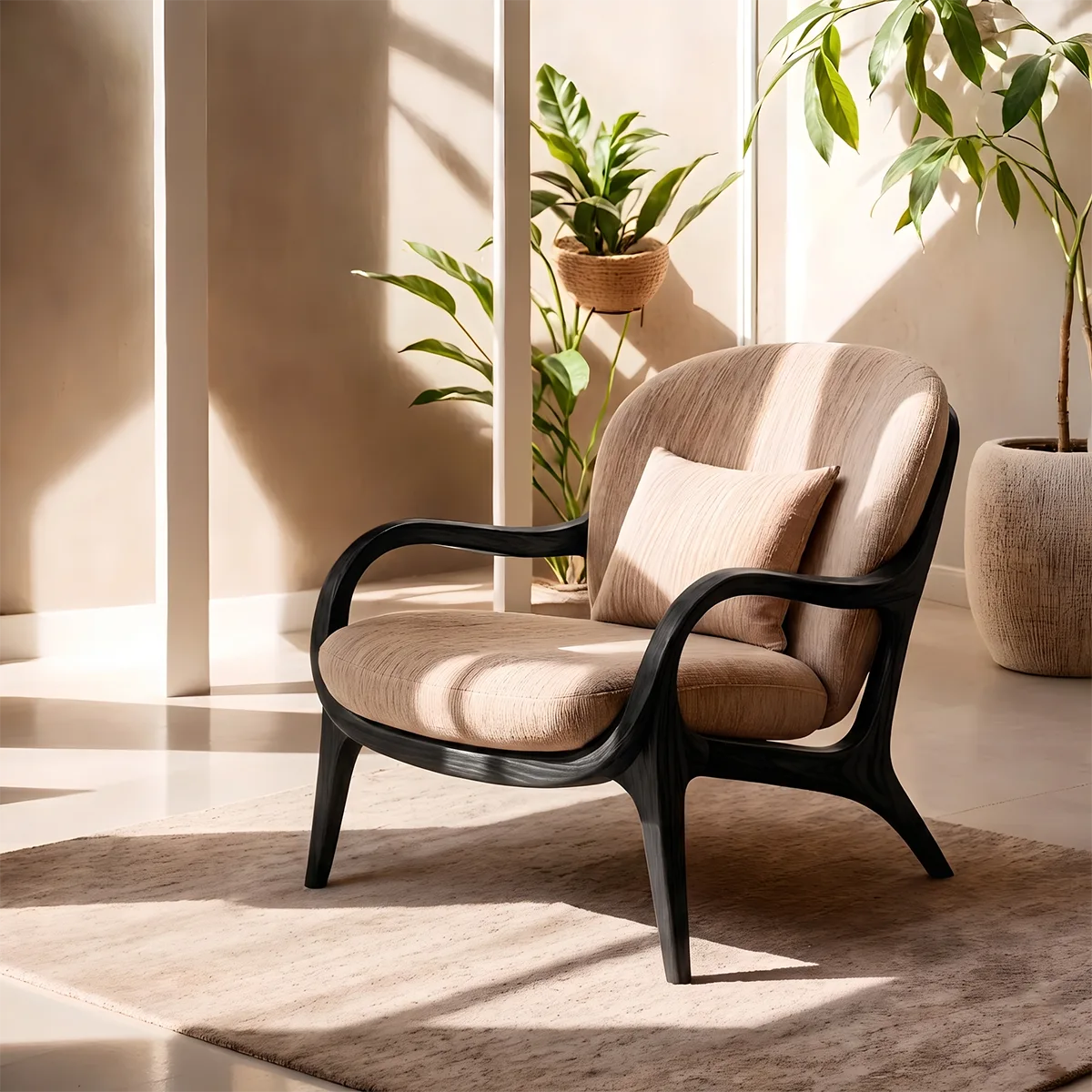 Solid Wood Lounge Chair | Sculptural Wooden Accent Chair for Modern Living Room TT006-1775