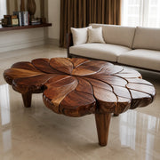 Handcrafted Solid Wood Flower Coffee Table with Sculpted Petal Top TT006-6613